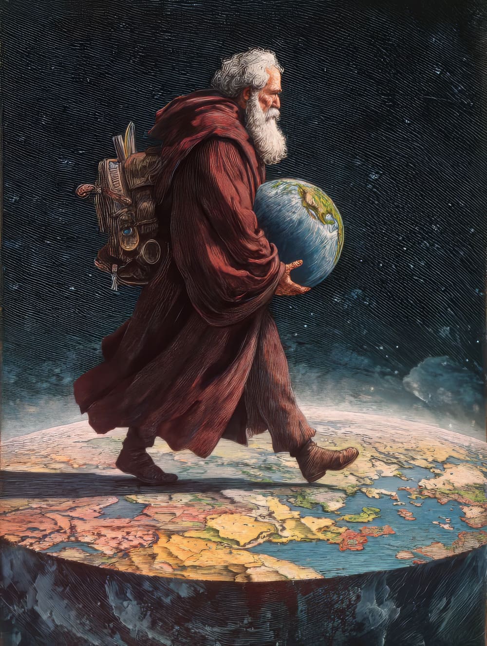 Tableau Galilée Marche sur la Terre Plate