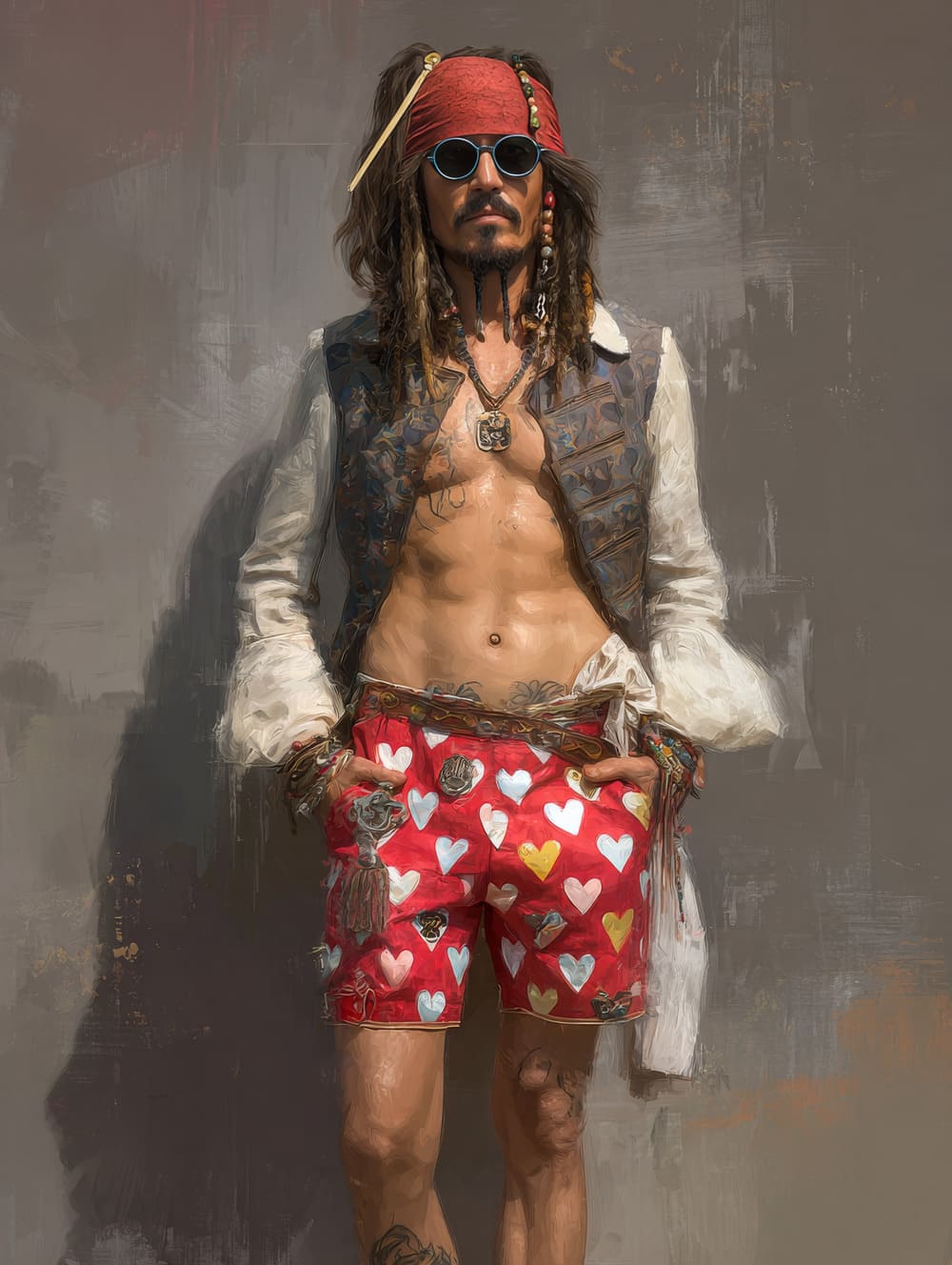 Tableau Calico Jack en Caleçon à Petits Cœurs