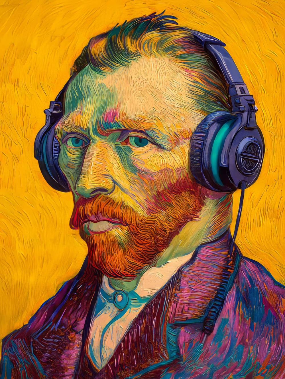 Tableau Van Gogh Porte un Casque Audio