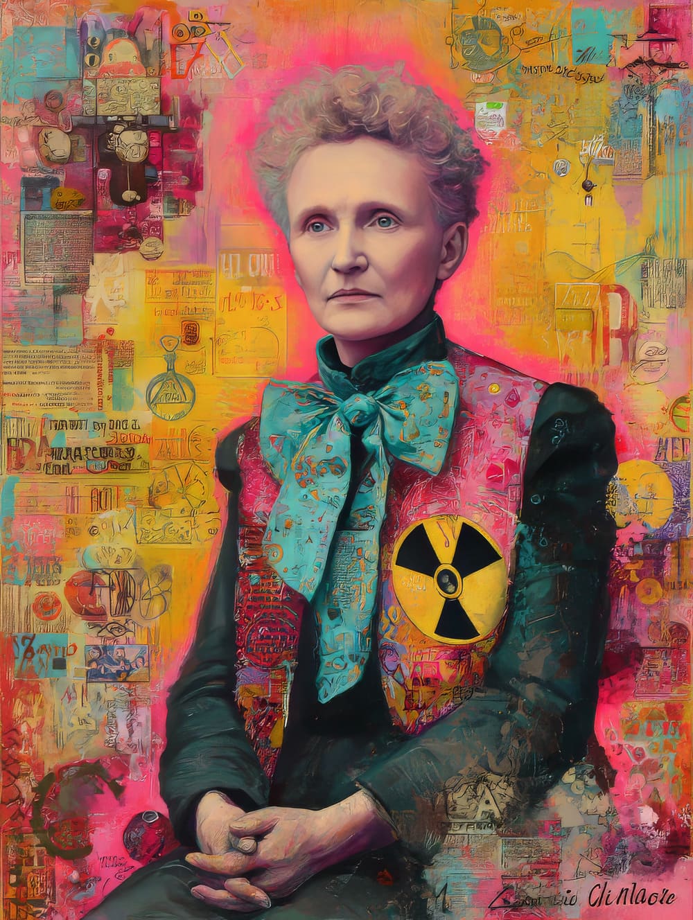 Tableau Marie Curie Arbore une Veste Anti-Nucléaire