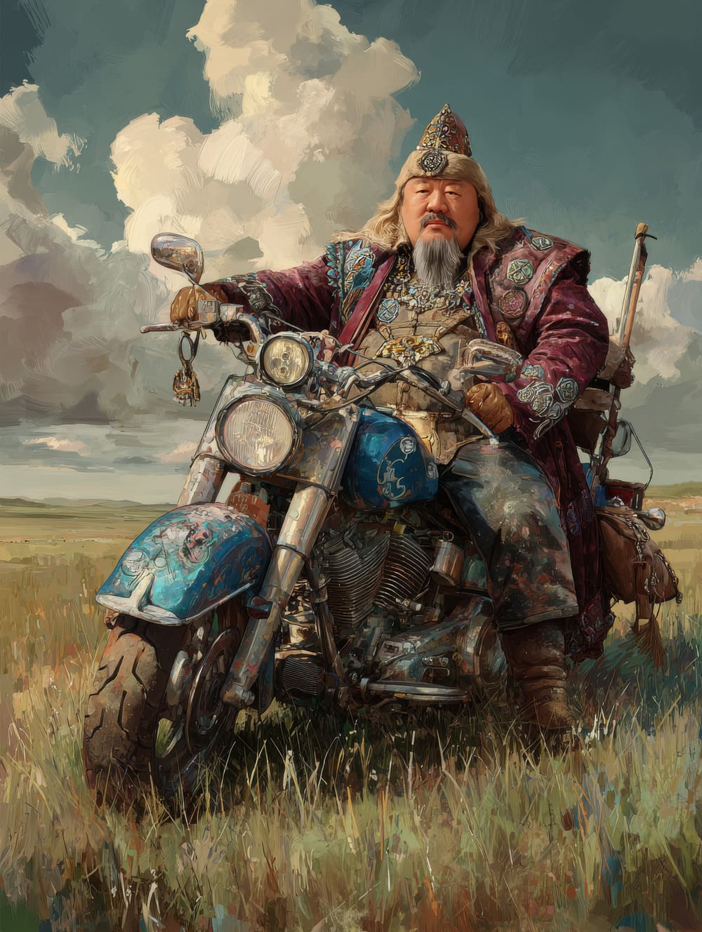 Tableau Gengis Khan Enfourche une Grosse Bécane