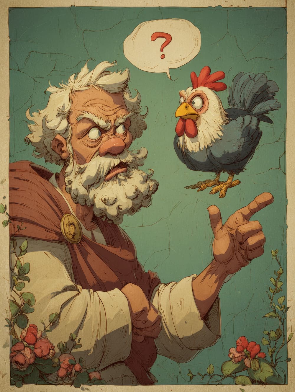 Tableau Aristote Enseigne à un Poulet Confus