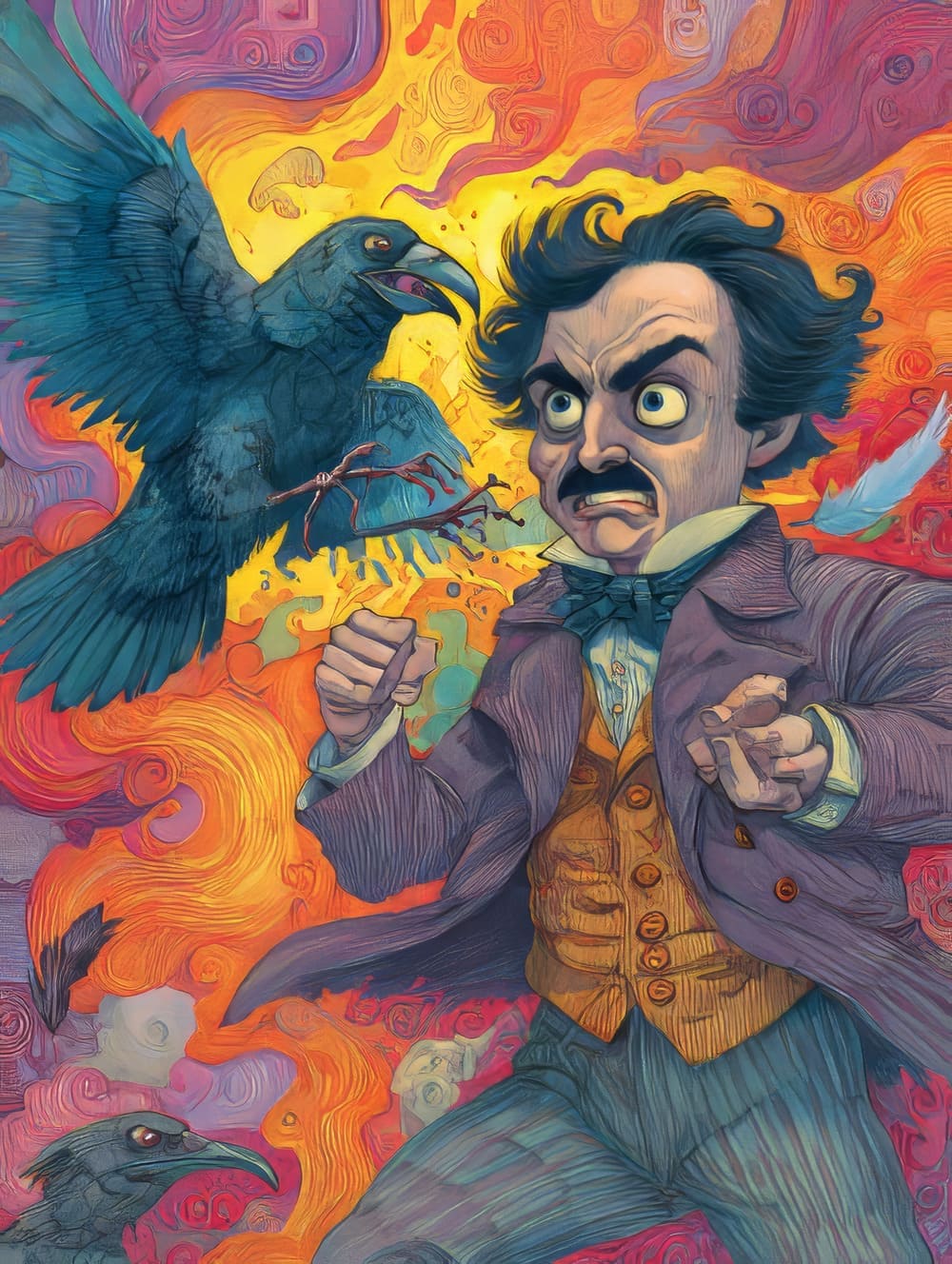 Tableau Edgar Allan Poe Combat un Corbeau