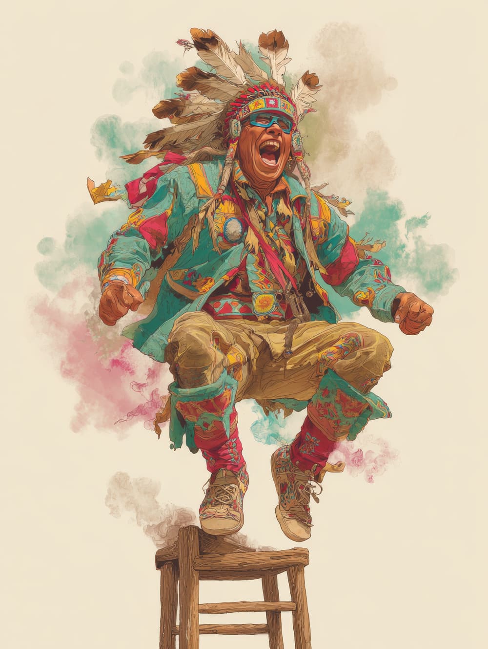 Tableau Geronimo Saut sur un Tabouret et Crie son Nom