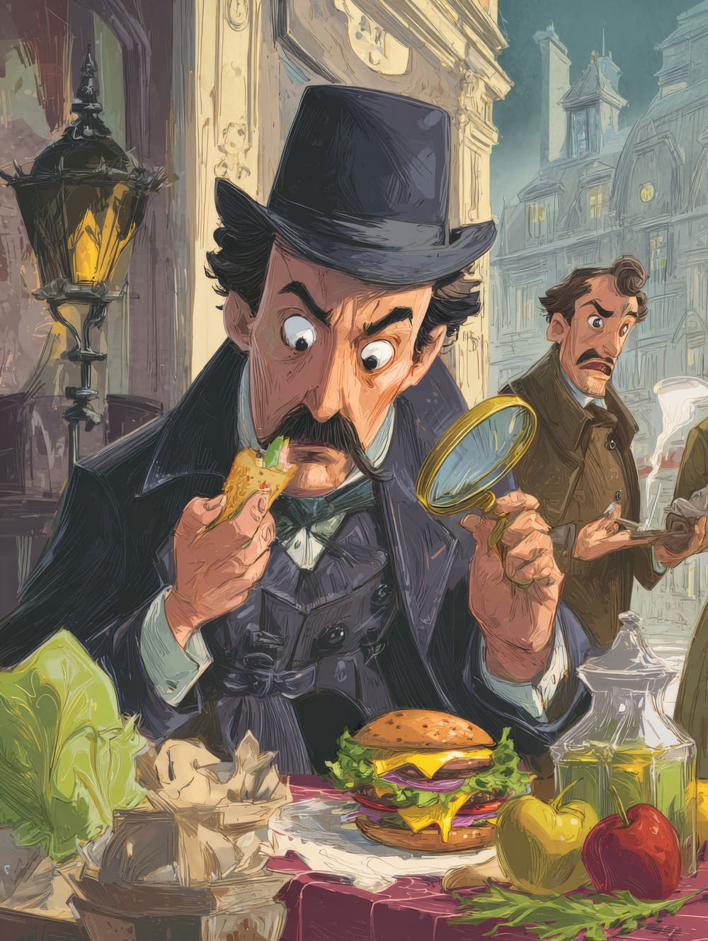 Tableau Sherlock Holmes Inspecte un Burger