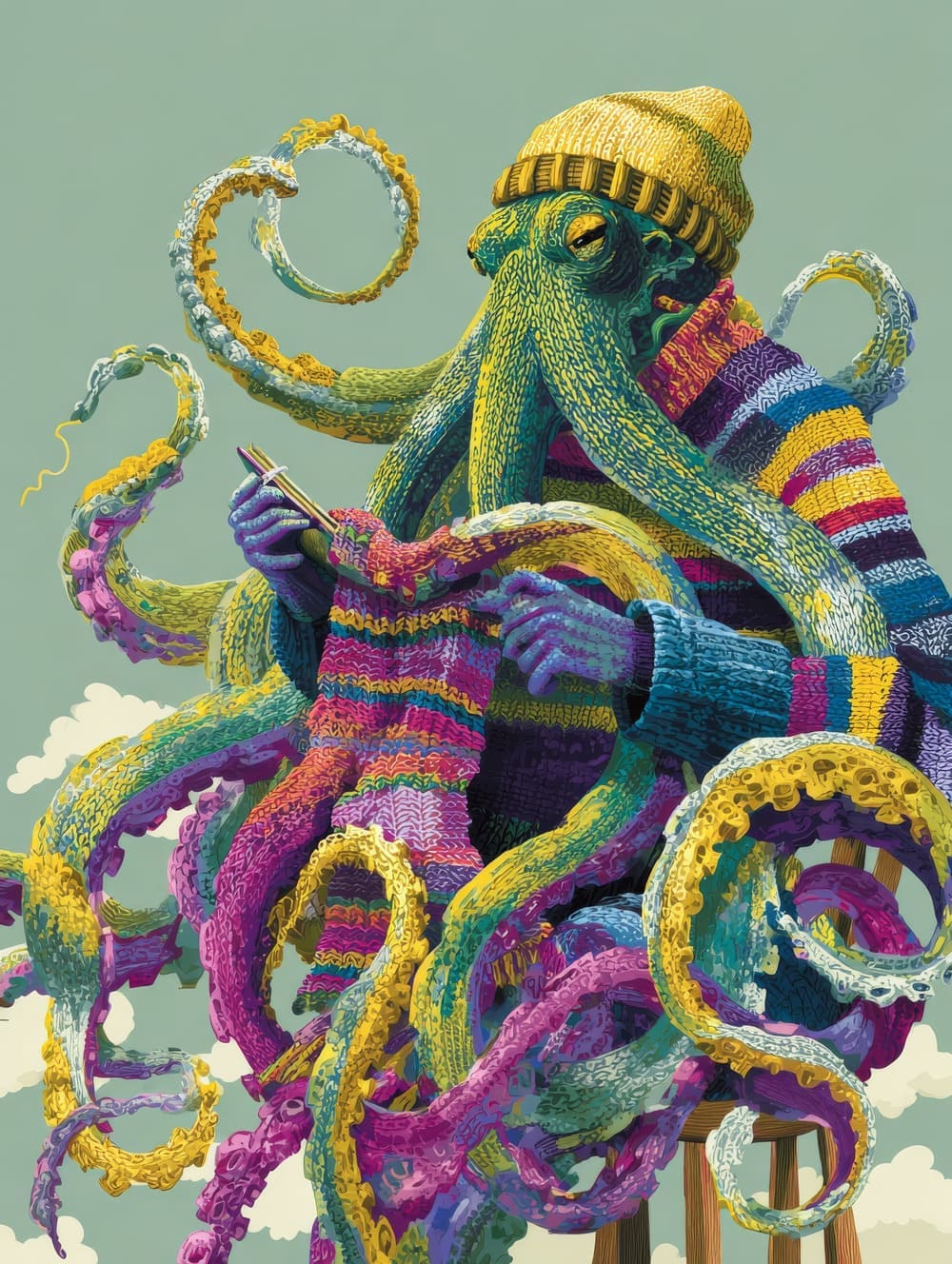 Tableau Le Monstre Kraken se Tricotte un Pull