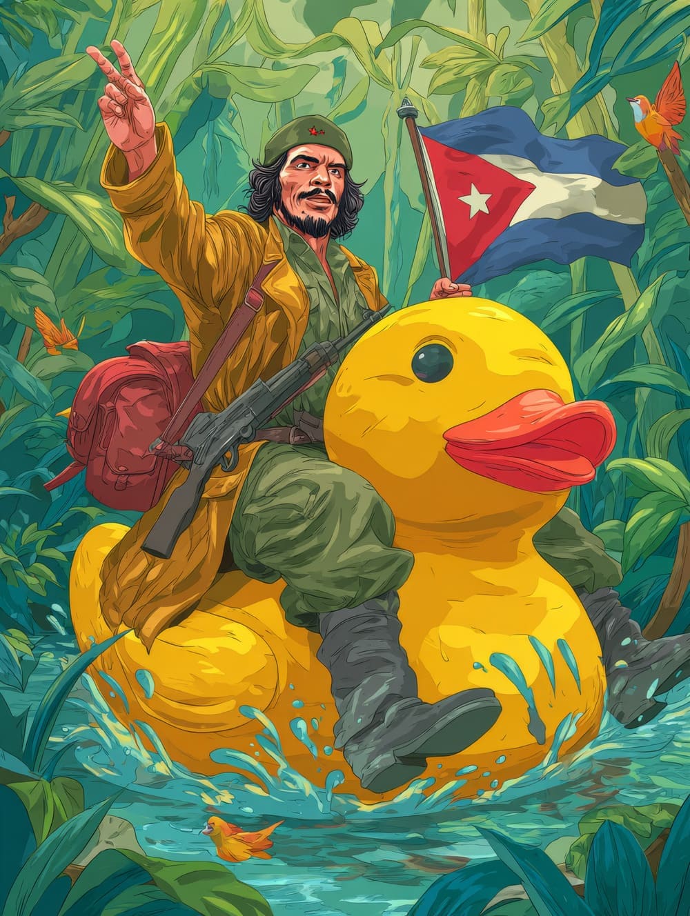 Tableau Che Guevara Débarque en Poussin Jaune