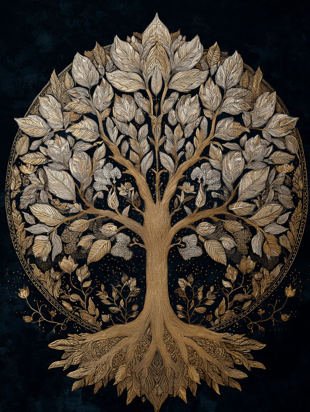 Tableau Arbre De Vie Noir & Or (Luxe Absolu)