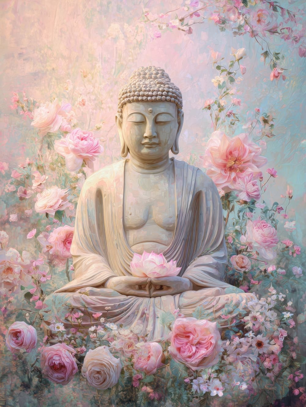 Tableau Bouddha et Fleurs
