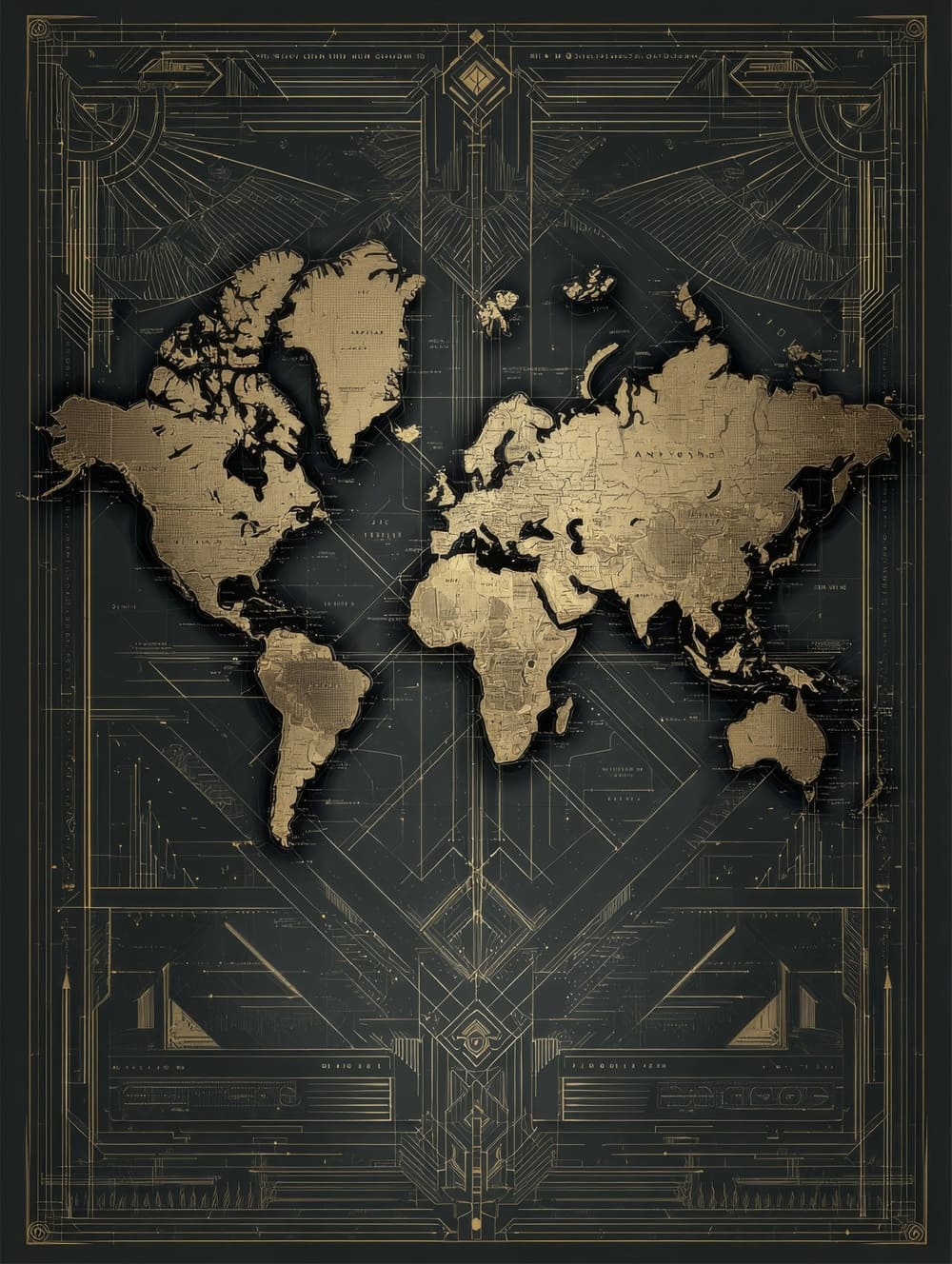 Tableau Carte du Monde Art Déco