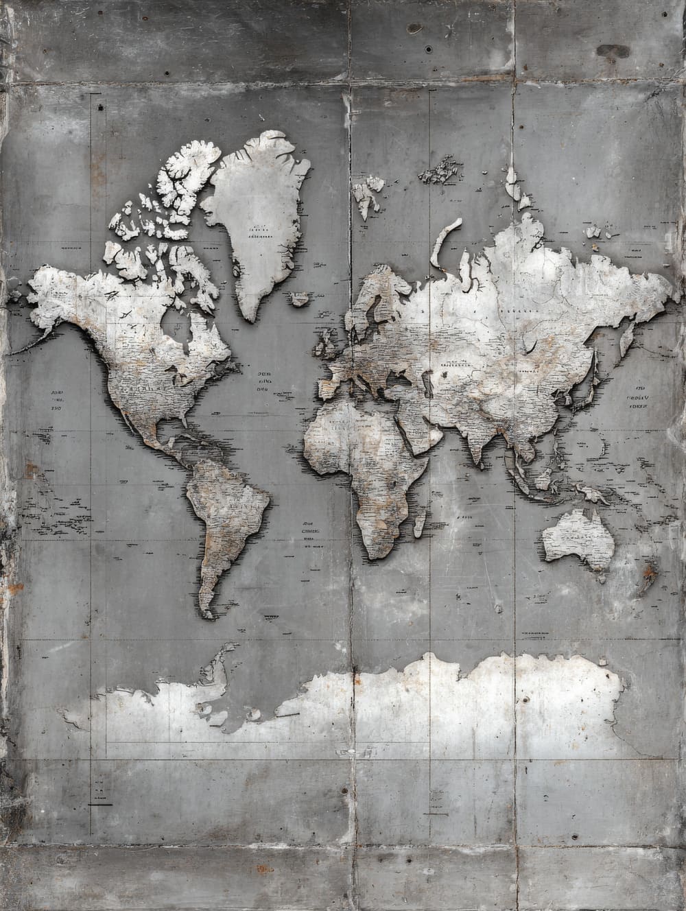 Tableau Carte du Monde Gris Industriel
