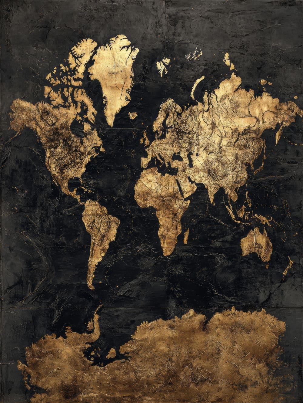Tableau Carte du Monde Noir et Or