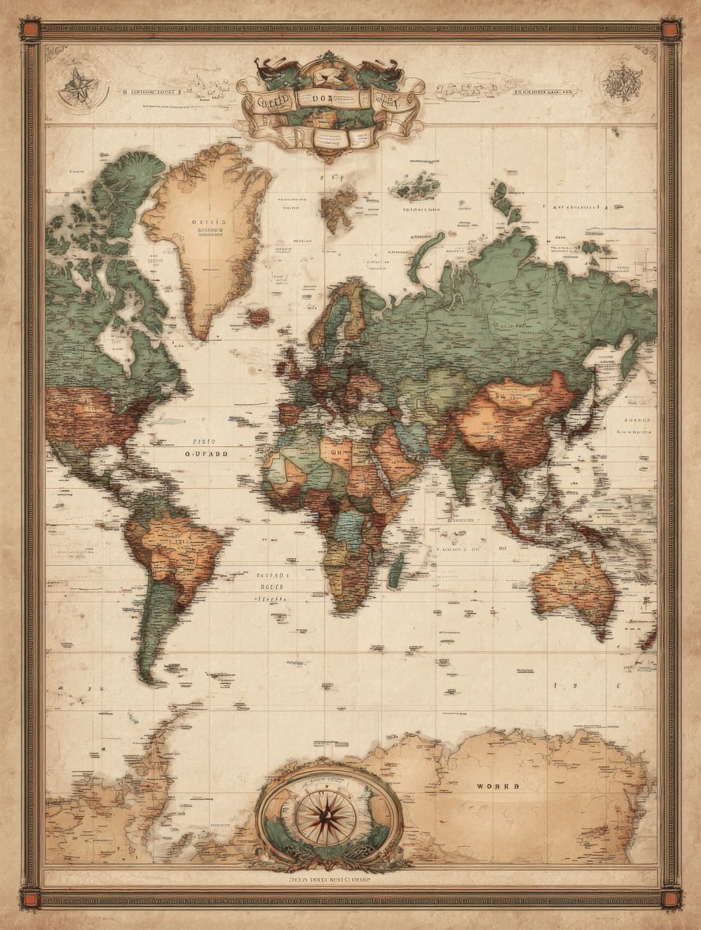Tableau Carte du Monde Vintage