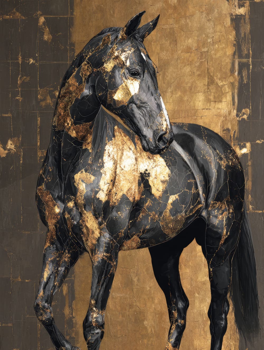 Tableau Cheval Noir & Or