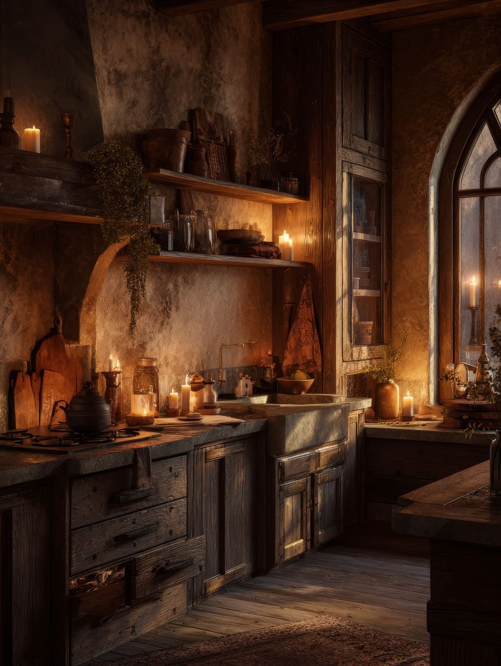 Tableau Cuisine Rustique Éclairée À La Bougie