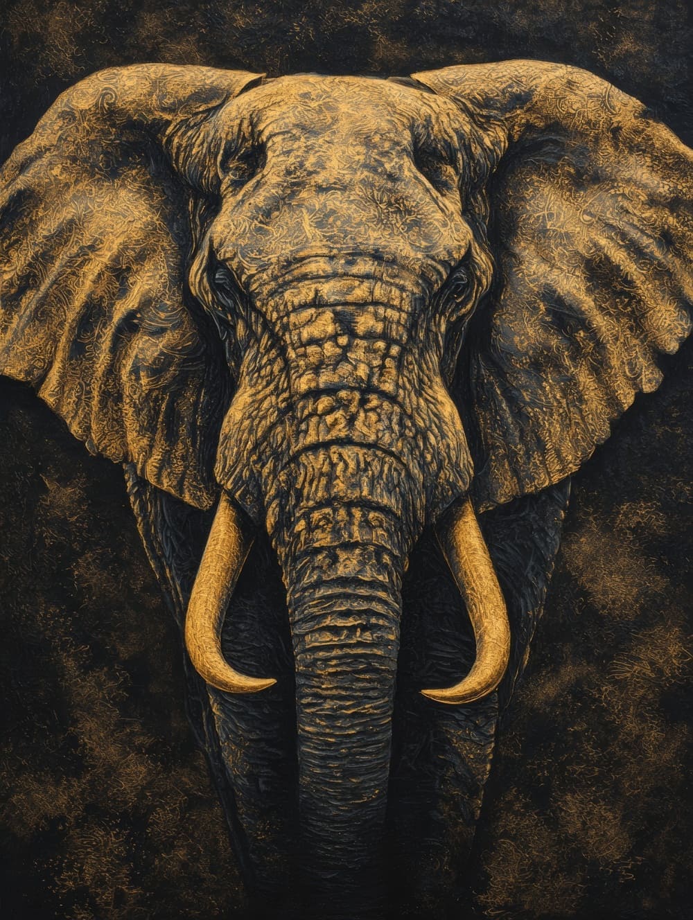 Tableau Elephant Africain Noir & Or
