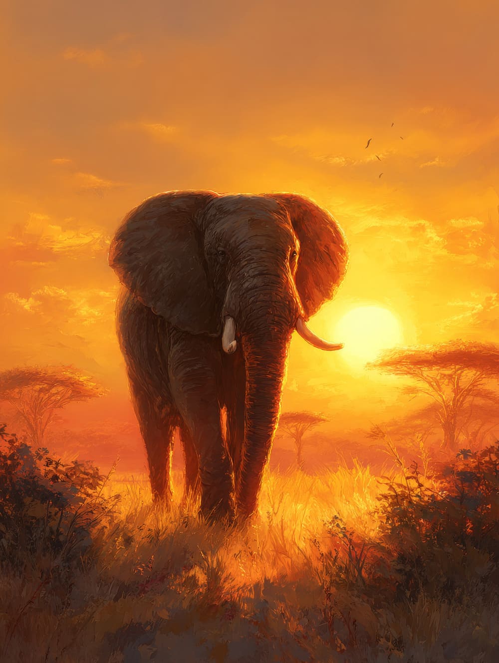 Tableau Éléphant Au Coucher De Soleil