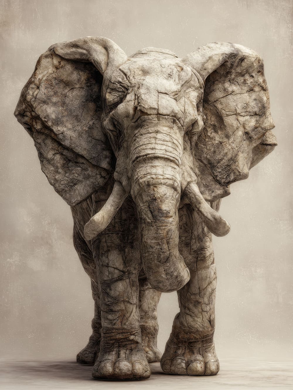 Tableau Éléphant Sculptural (Effet Statue / Pierre)