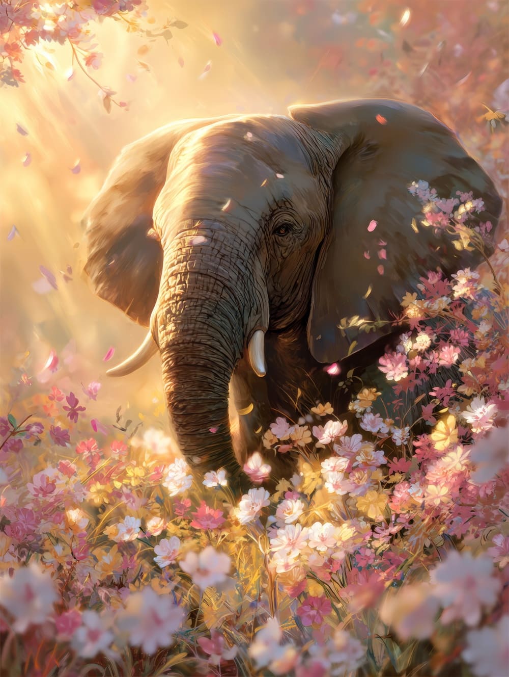 Tableau Éléphant et Fleurs