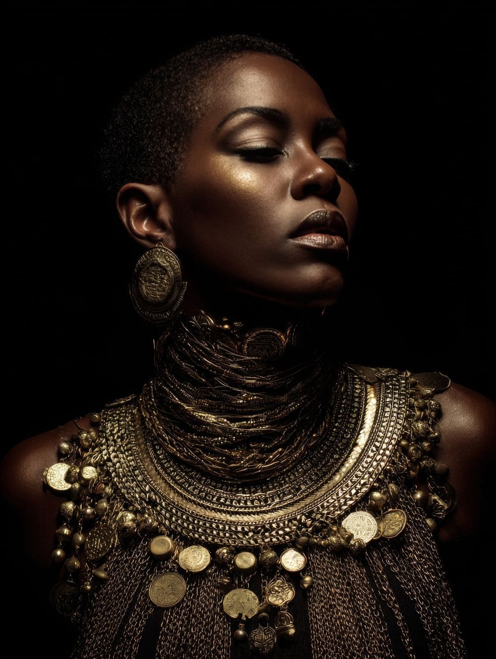 Tableau Femme Africaine Noir & Or