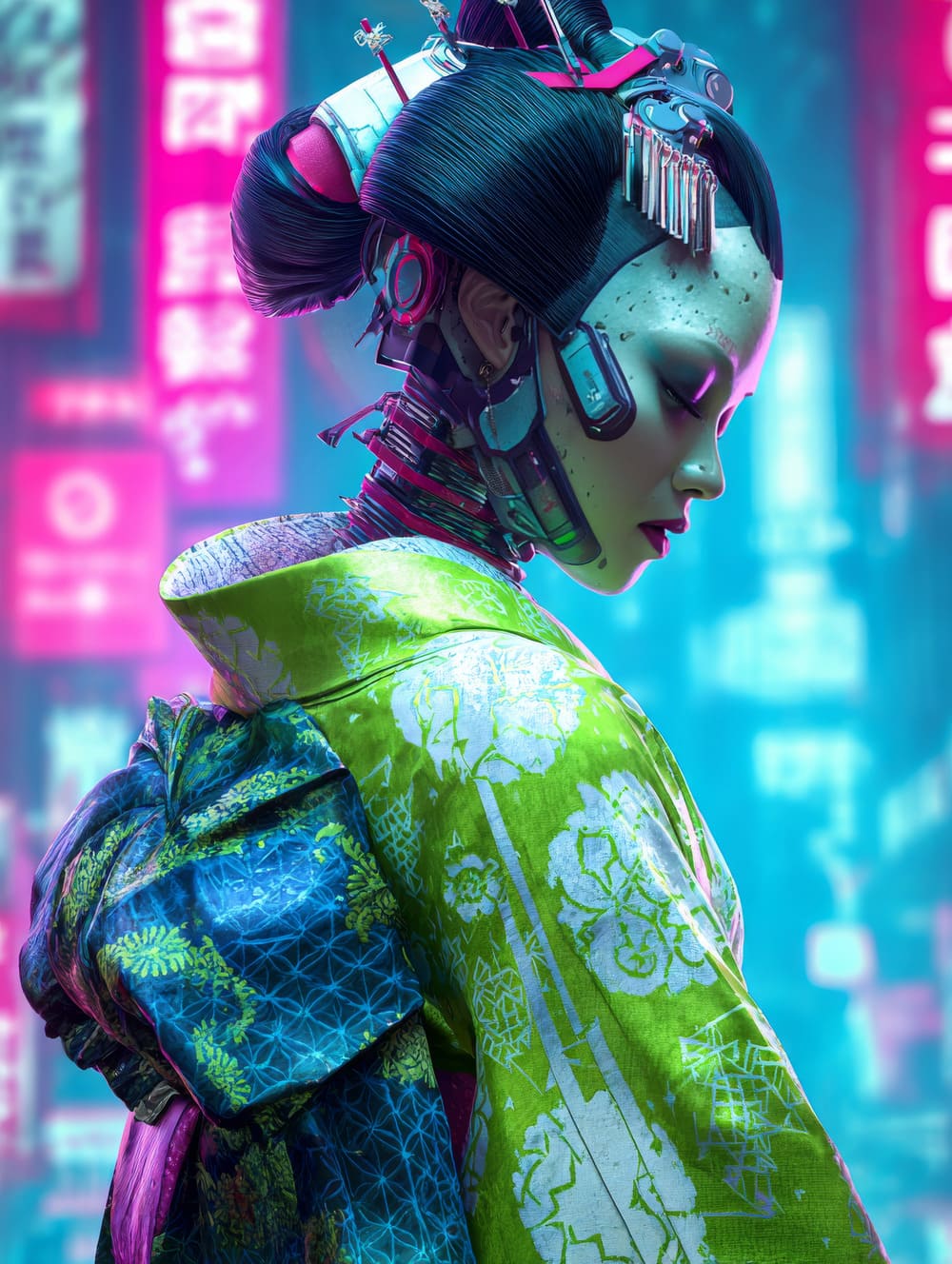 Tableau Geisha Cyberpunk