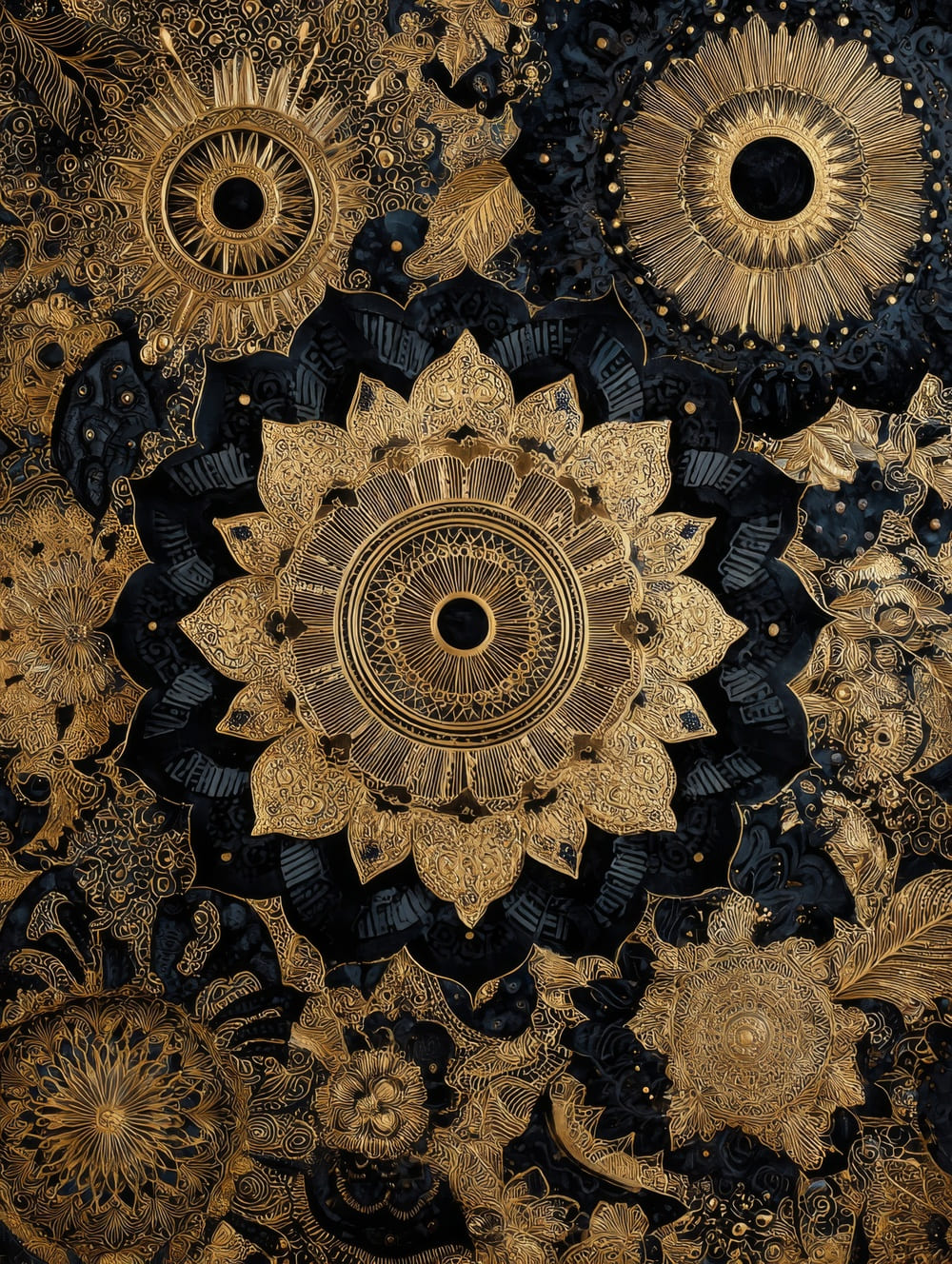 Tableau Indien Noir & Or (Luxe Spirituel)