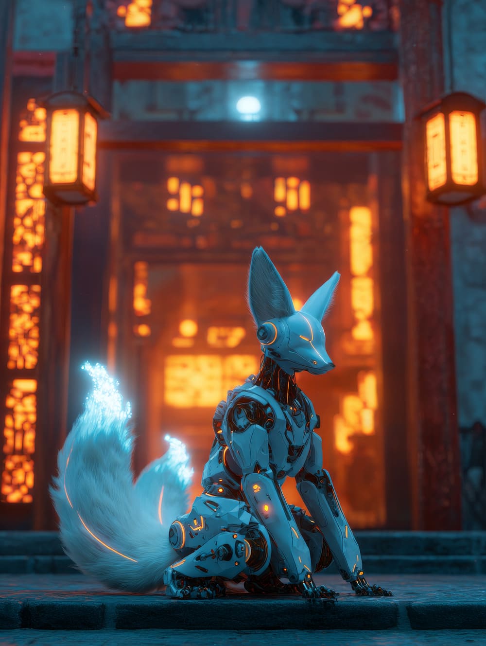 Tableau Kitsune Futuriste