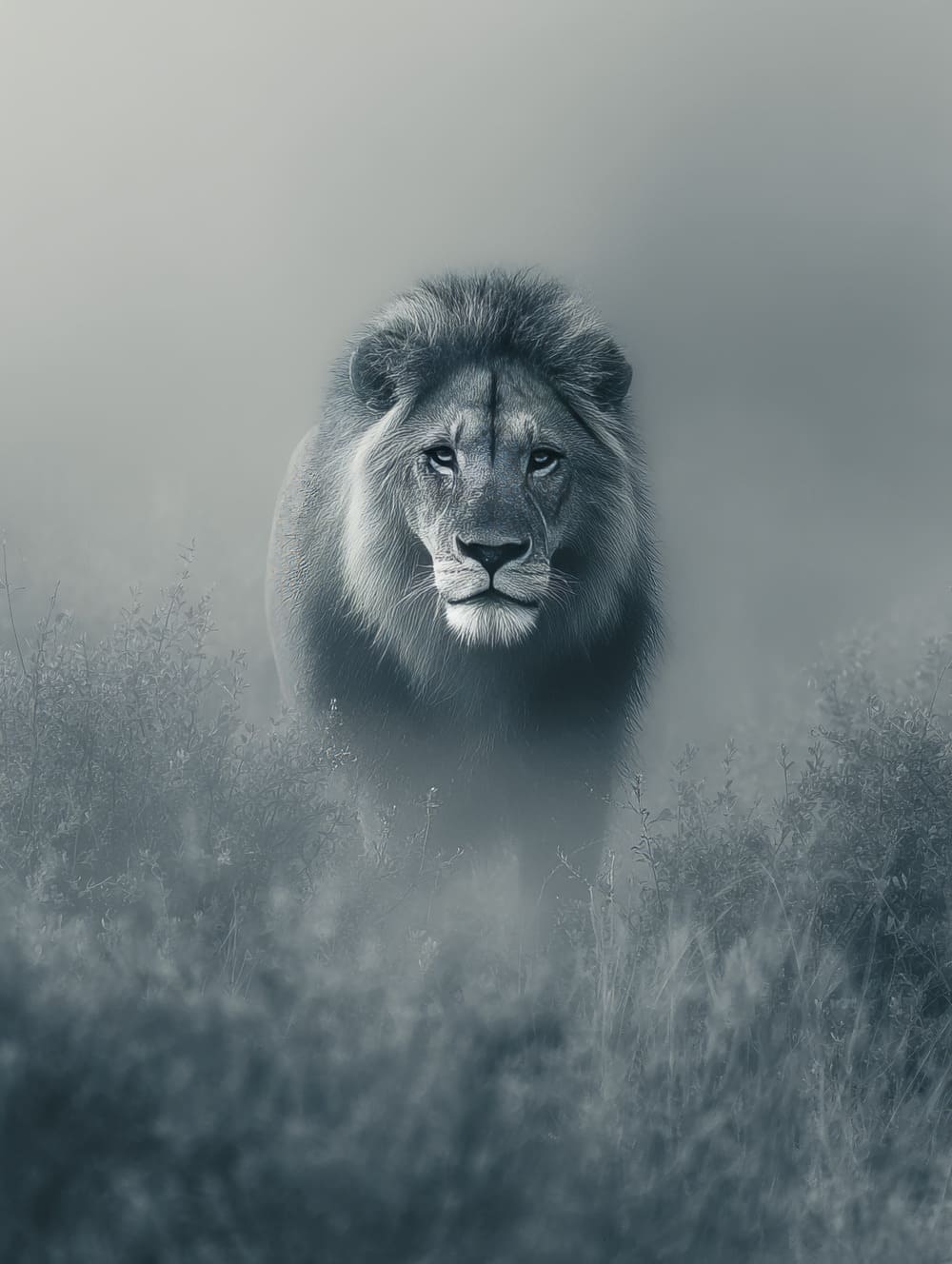 Tableau Lion En Savane Brumeuse