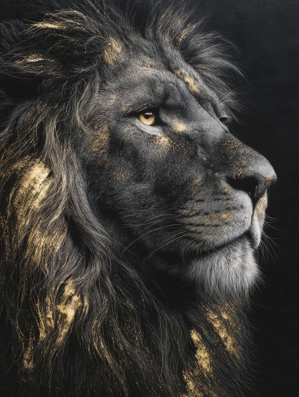 Tableau Lion Noir & Or