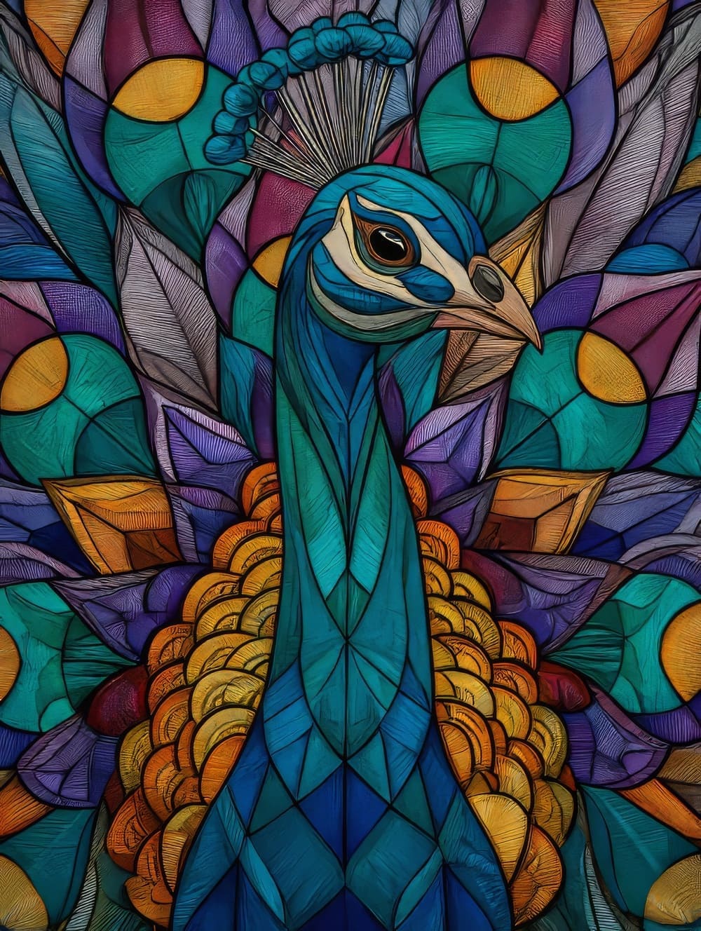 Tableau Paon Cubisme