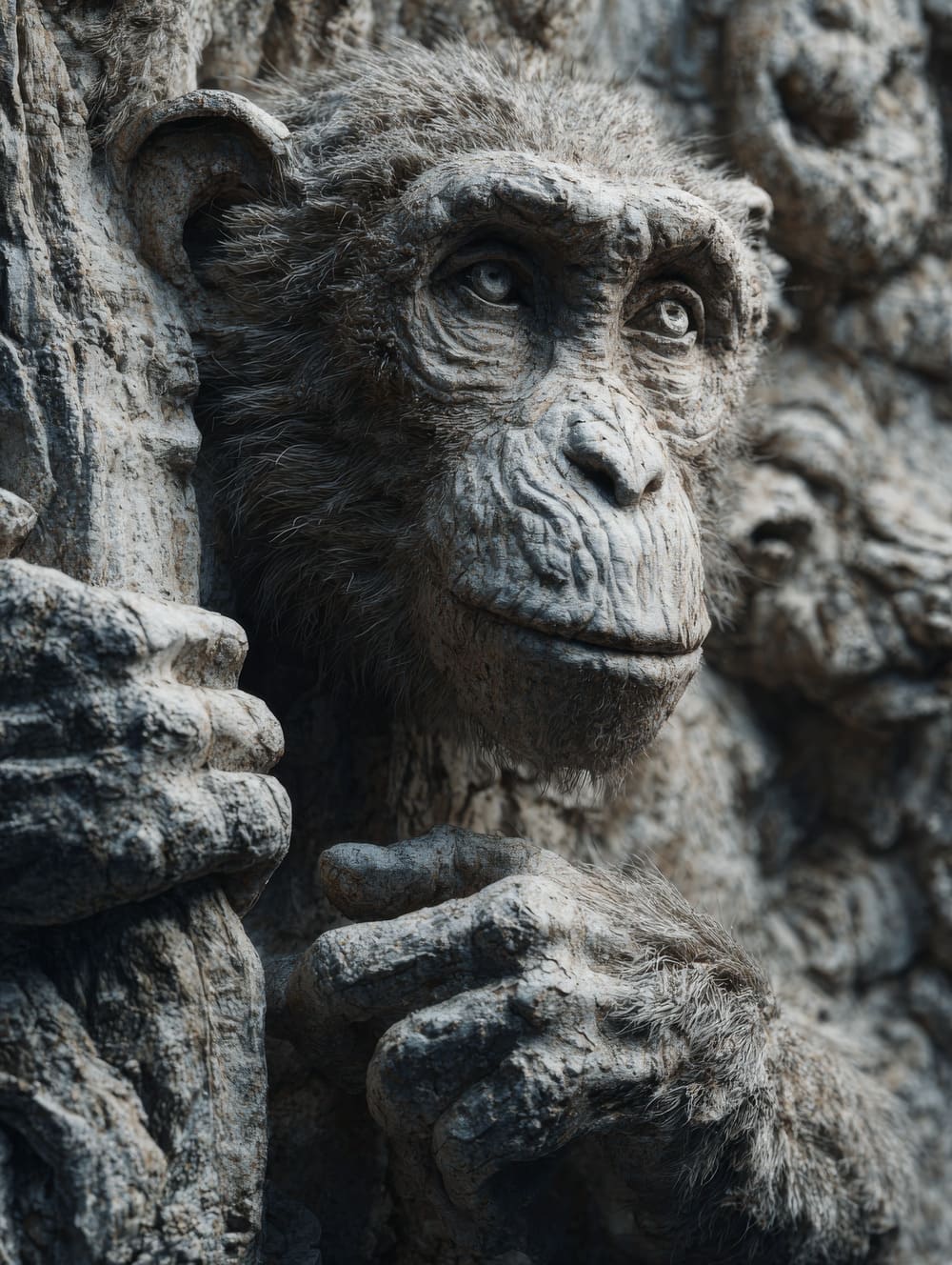 Tableau Singe Sculptural (Effet Statue / Pierre)