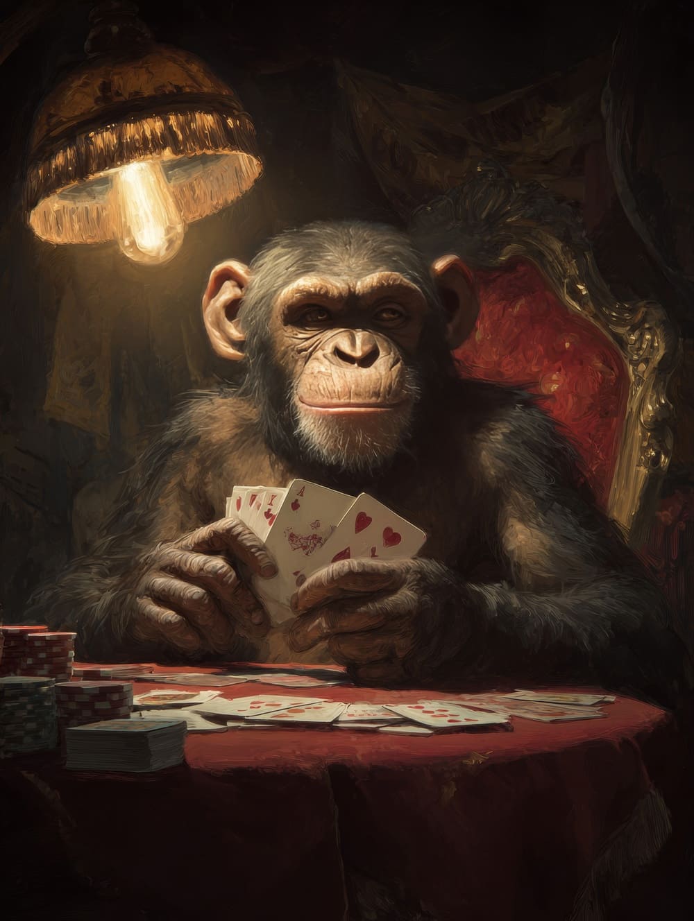 Tableau Singe qui Joue aux Cartes