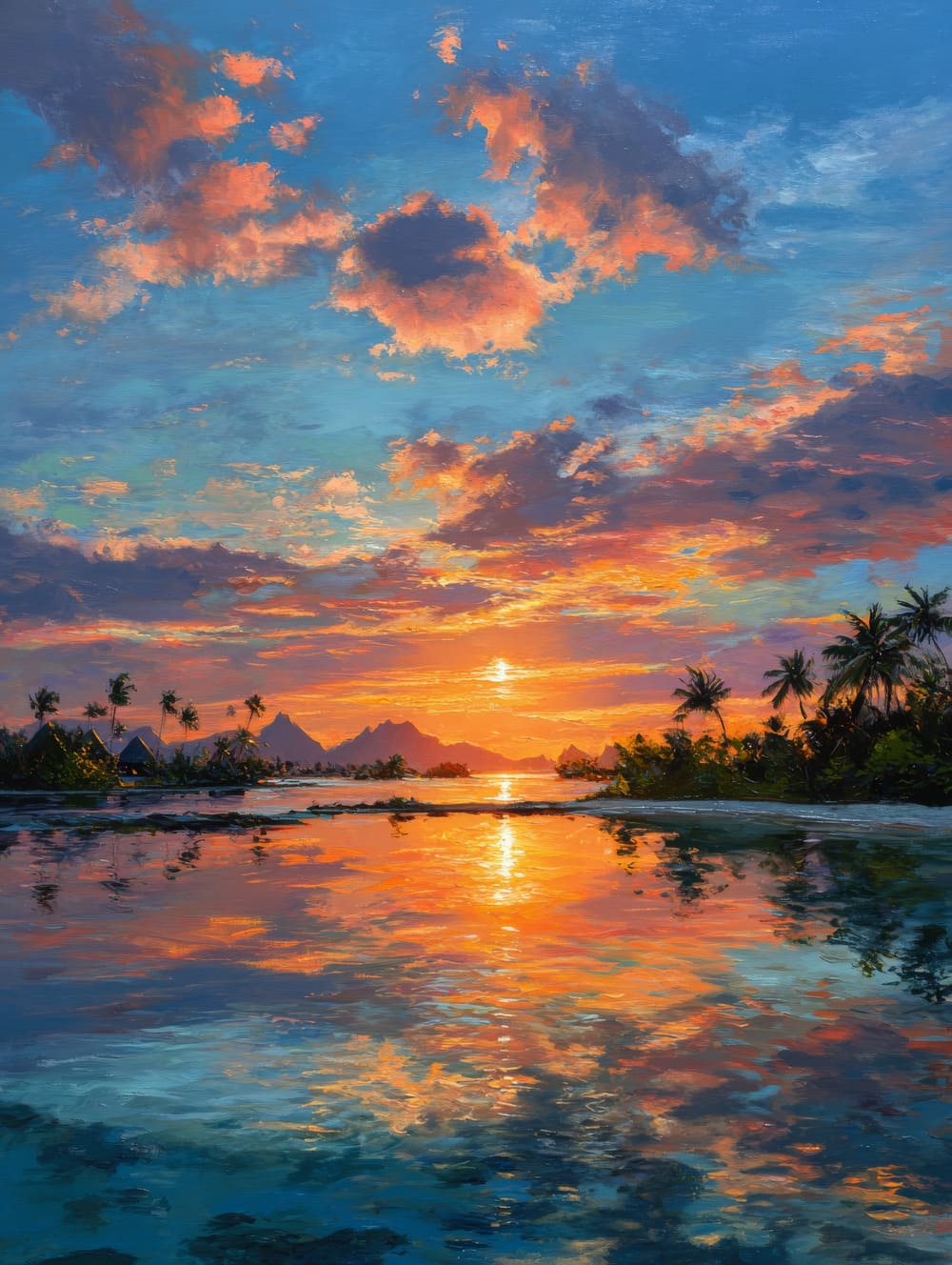 Tableau Tahiti Coucher De Soleil Sur Le Lagon