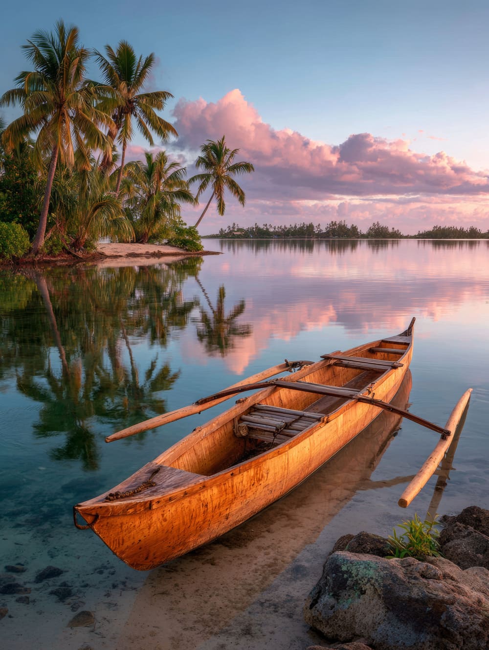 Tableau Tahiti Pirogue Traditionnelle Sur Eau Calme