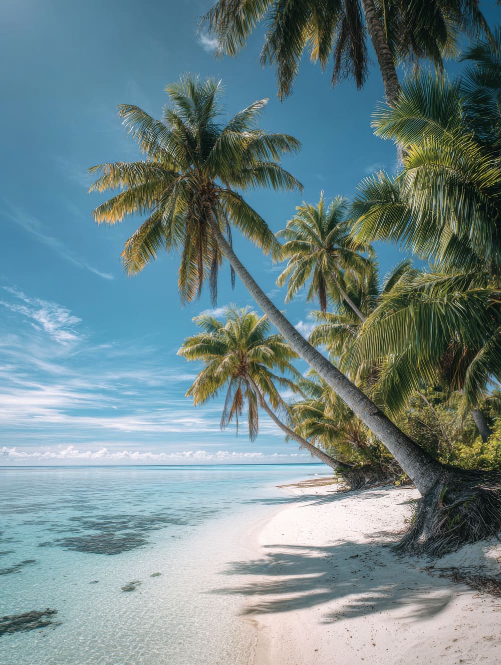 Tableau Tahiti Plage Déserte Avec Cocotiers Inclinés