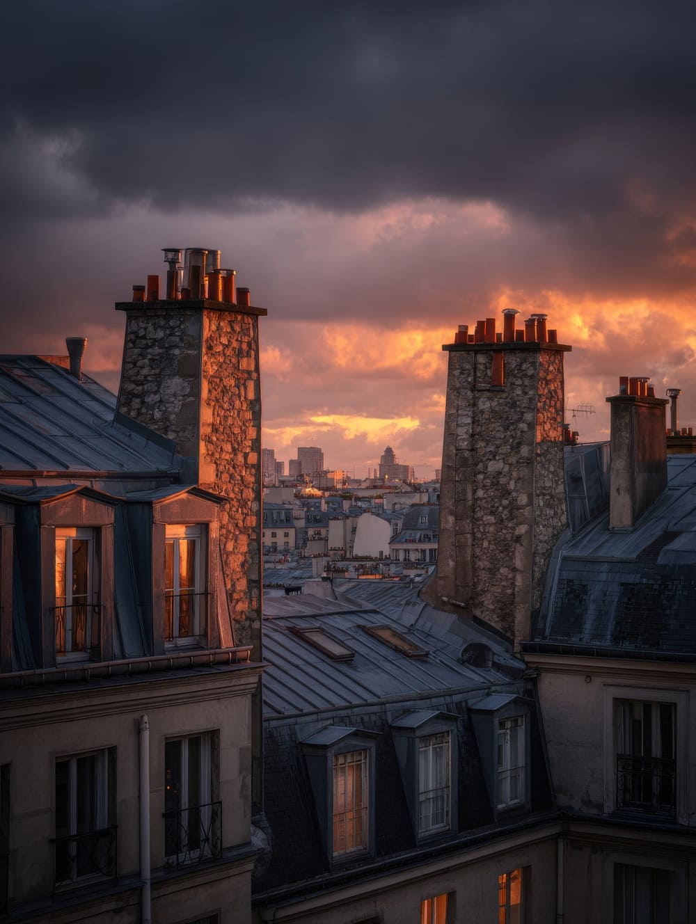 Tableau Toits De Paris Au Coucher Du Soleil