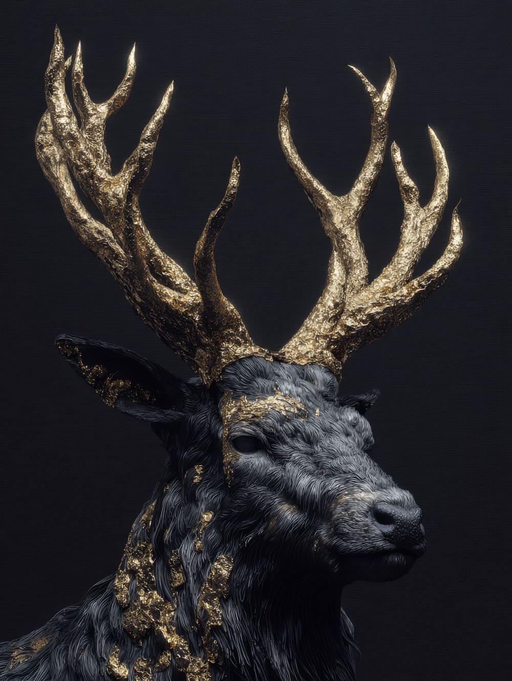 Tableau Cerf Noir & Or (Luxe)