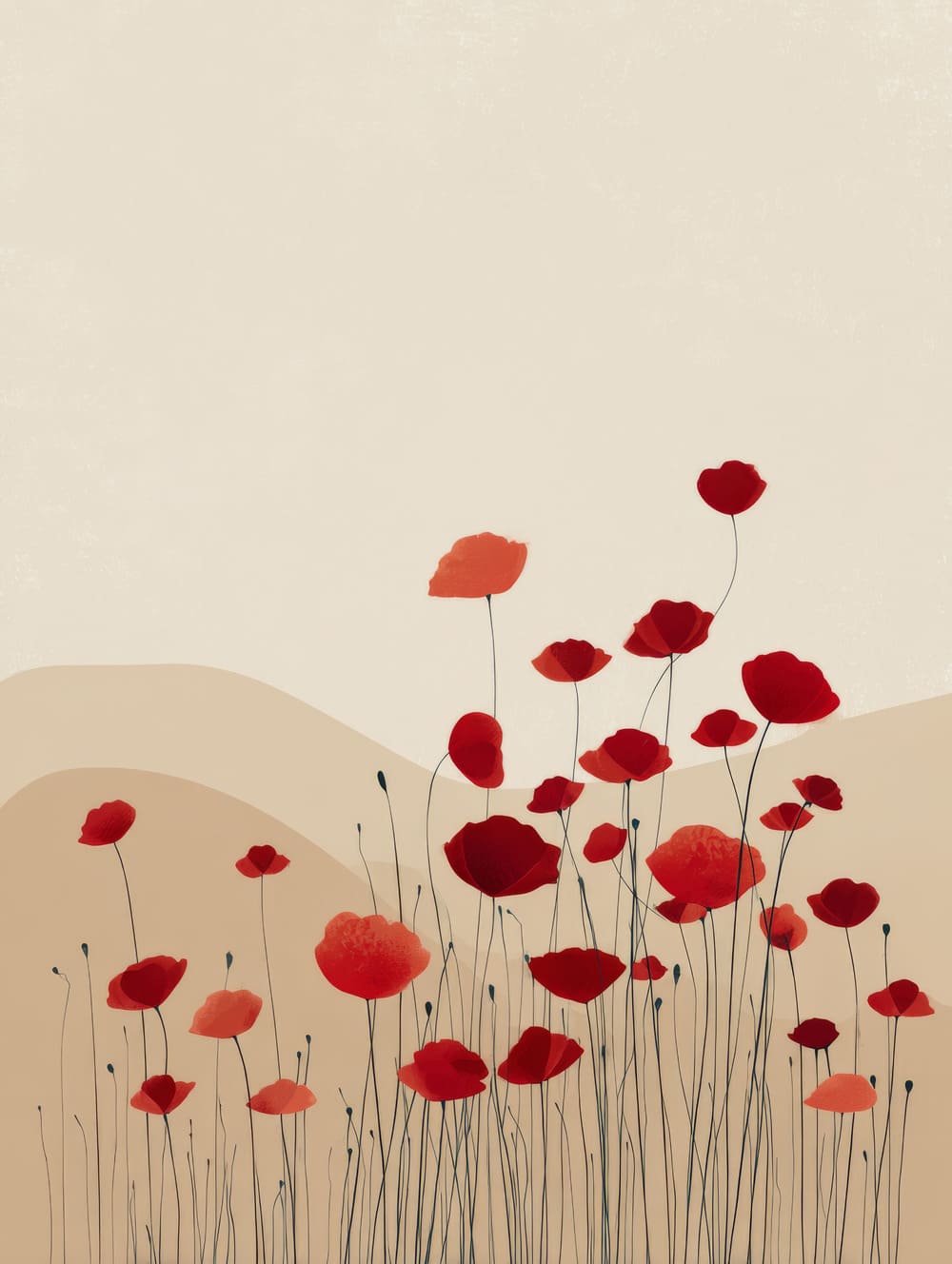 Tableau Champ De Coquelicots Minimaliste
