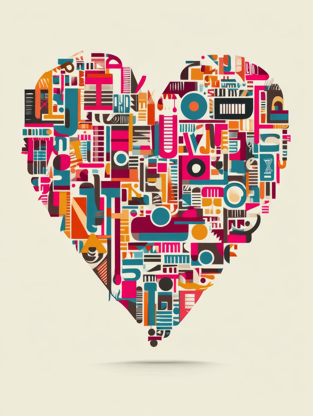 Tableau Cœur Typographique Abstrait