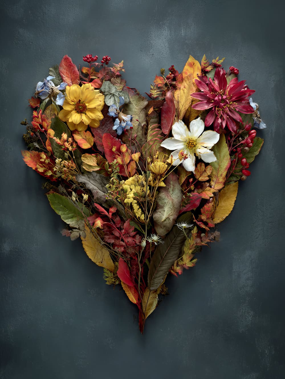 Tableau Cœur Végétal (Fleurs / Feuilles)