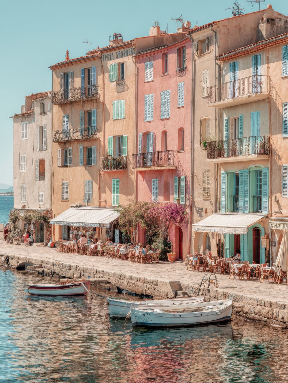 Tableau Façades Pastel Du Vieux Port de Saint-Tropez