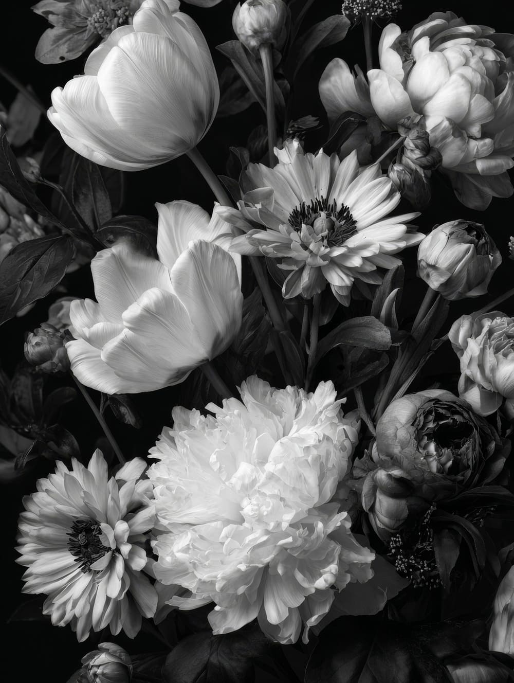 Tableau Fleurs En Noir & Blanc