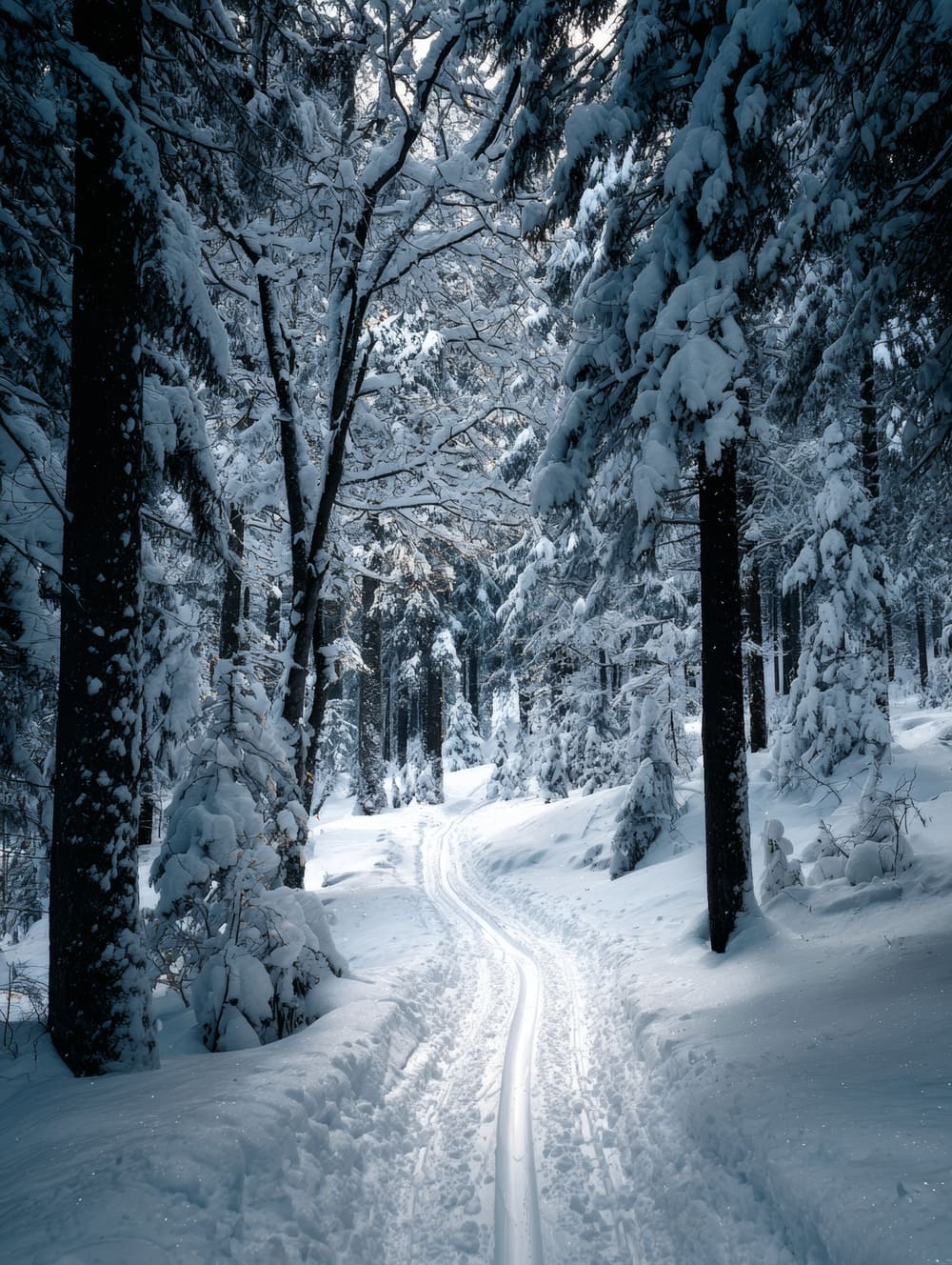 Tableau Forêt Enneigée Traversée Par Une Piste
