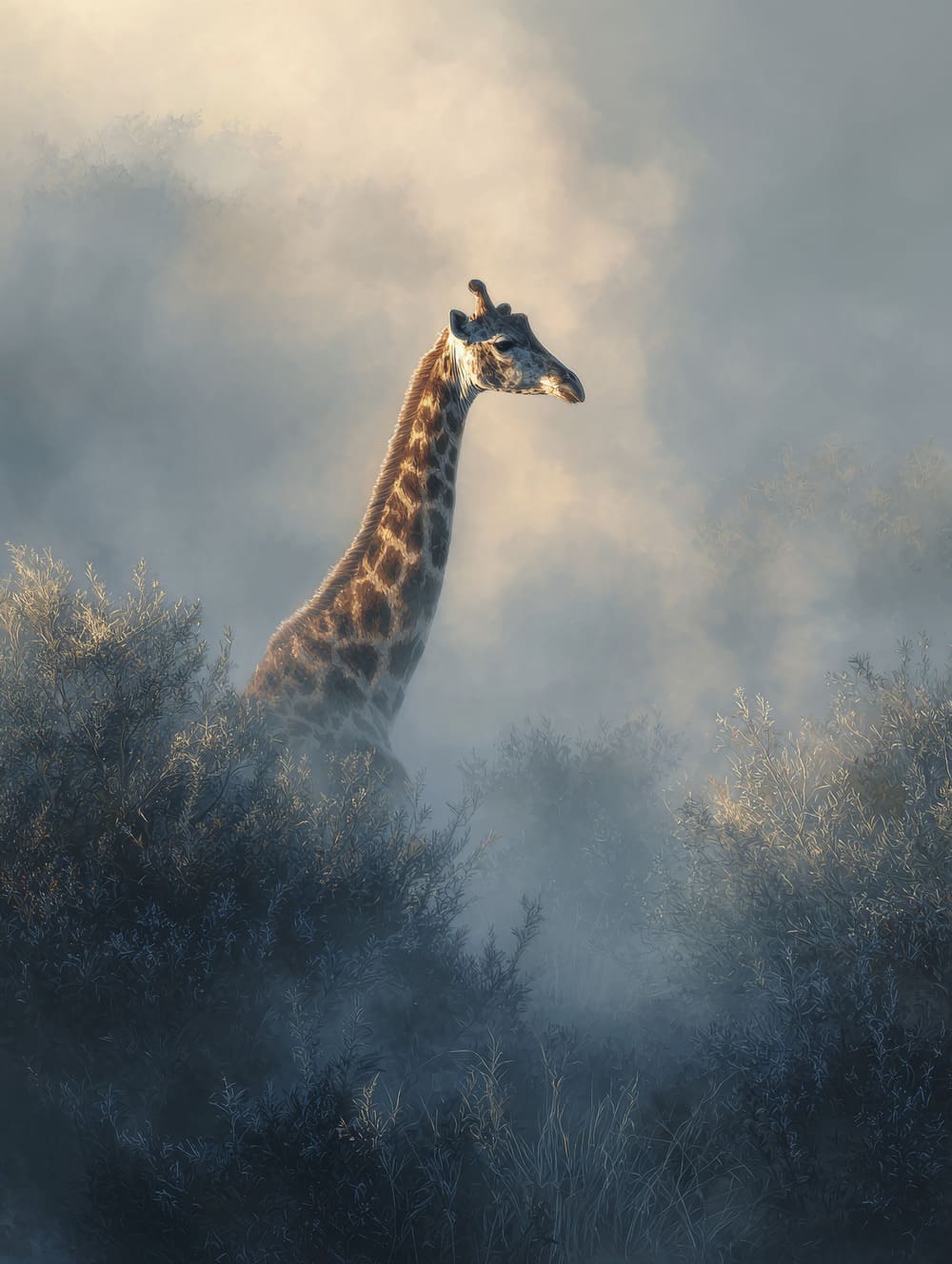 Tableau Girafe Dans La Brume Matinale