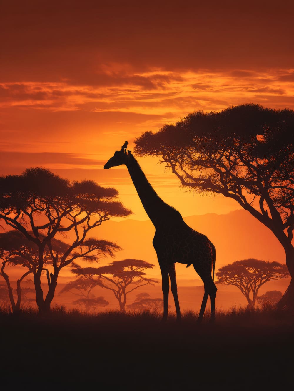 Tableau Girafe Dans La Savane Au Coucher Du Soleil