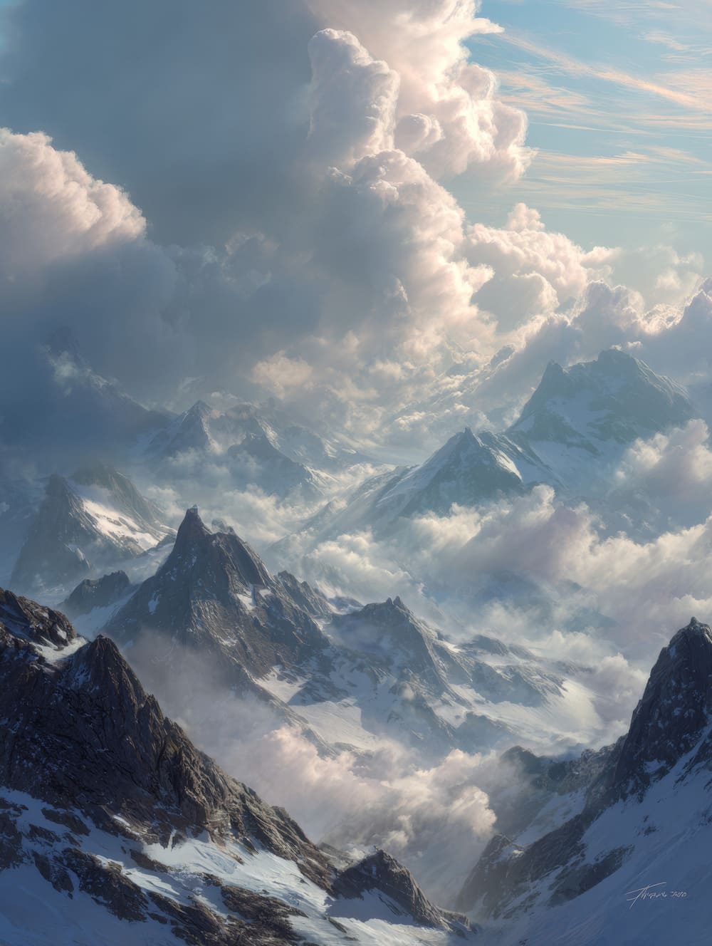Tableau Horizon De Sommets Sous Nuages
