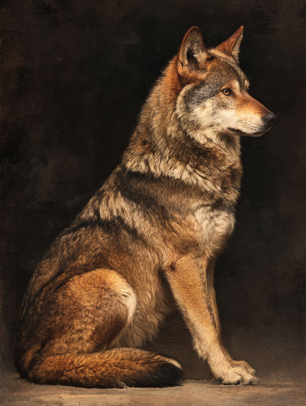 Tableau Loup Calme, Assis, Observateur