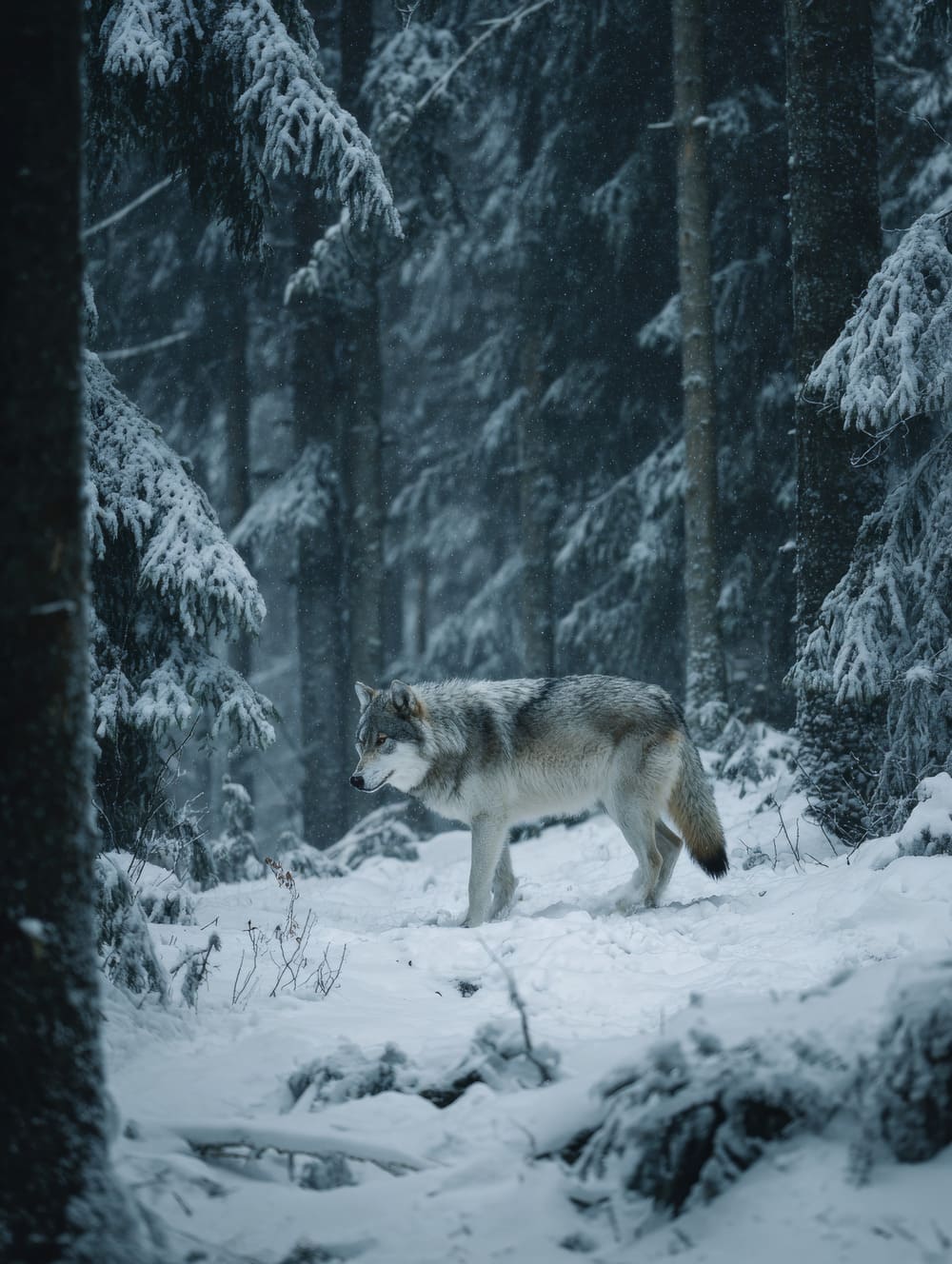 Tableau Loup Dans La Forêt Enneigée
