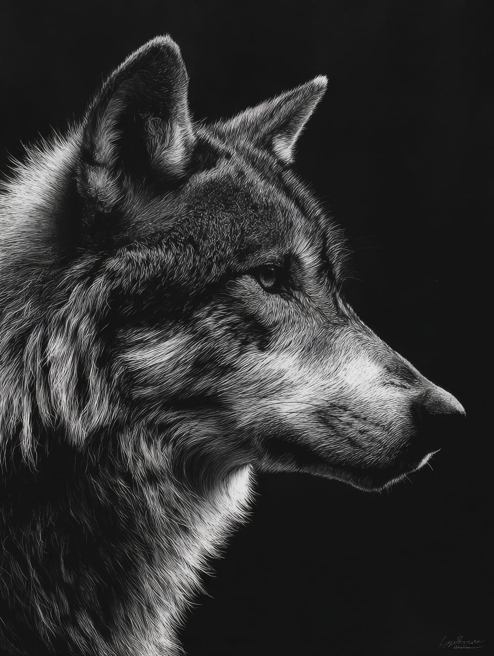 Tableau Loup En Noir Et Blanc Très Contrasté