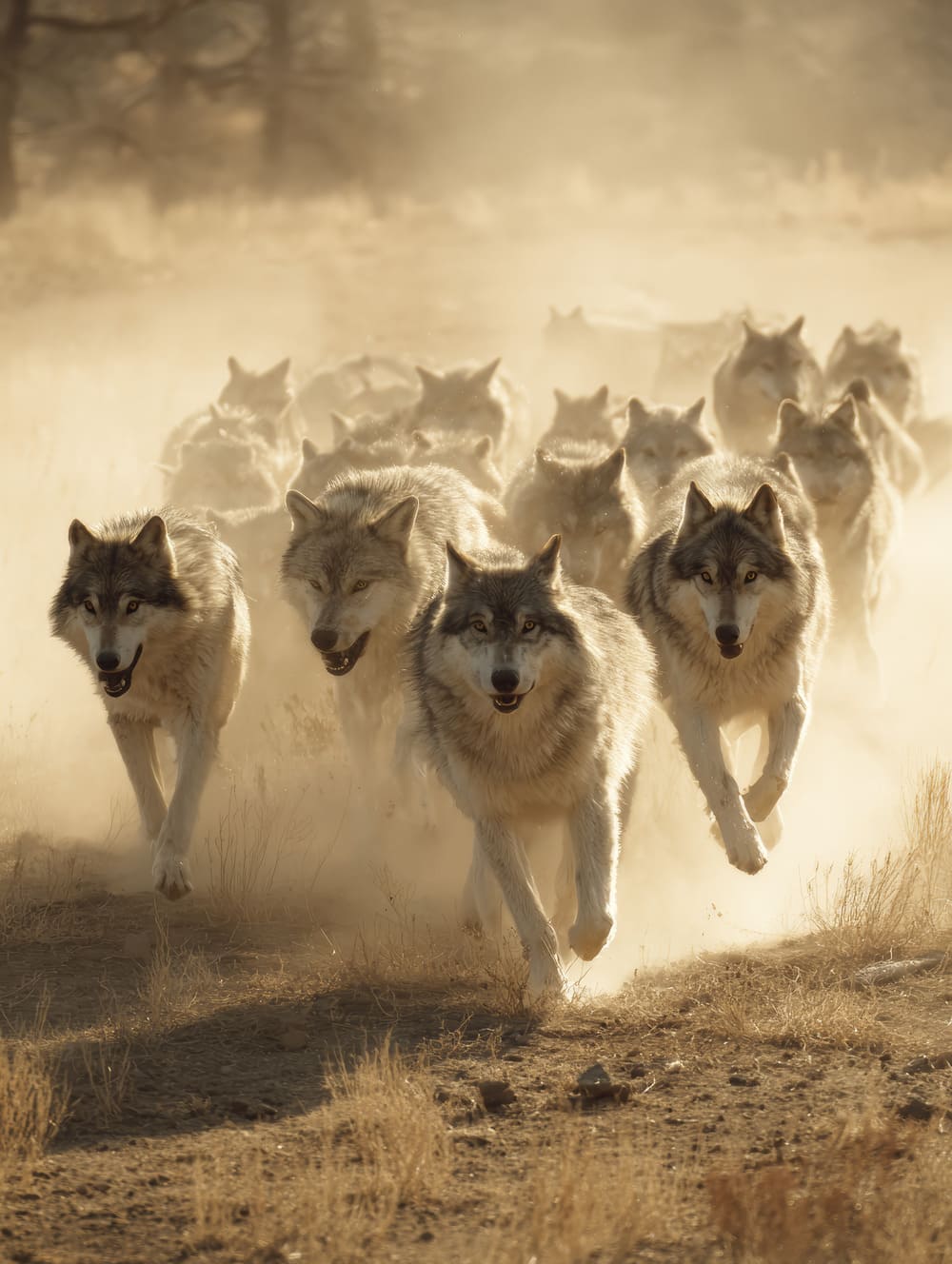 Tableau Meute De Loups En Déplacement